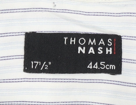 Thomas Nash Men's White Striped Long Sleeve Shirt Size 17.5