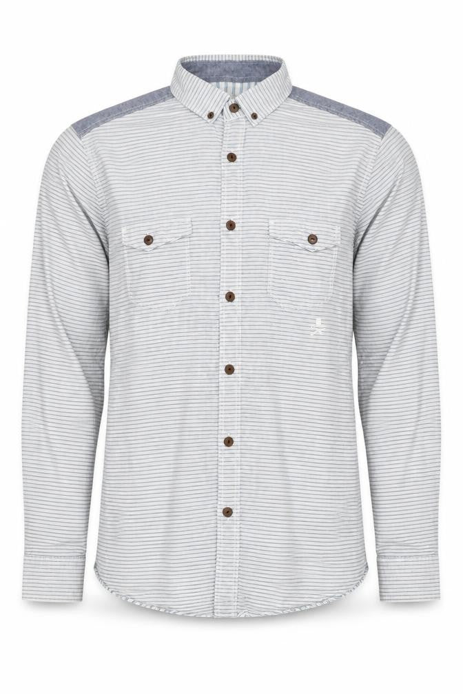 Front view of Label Lab Men's Blue Striped Button-Up Shirt M