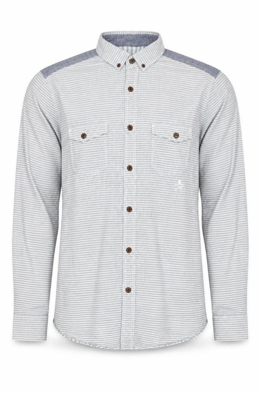 Front view of Label Lab Men's Blue Striped Button-Up Shirt M