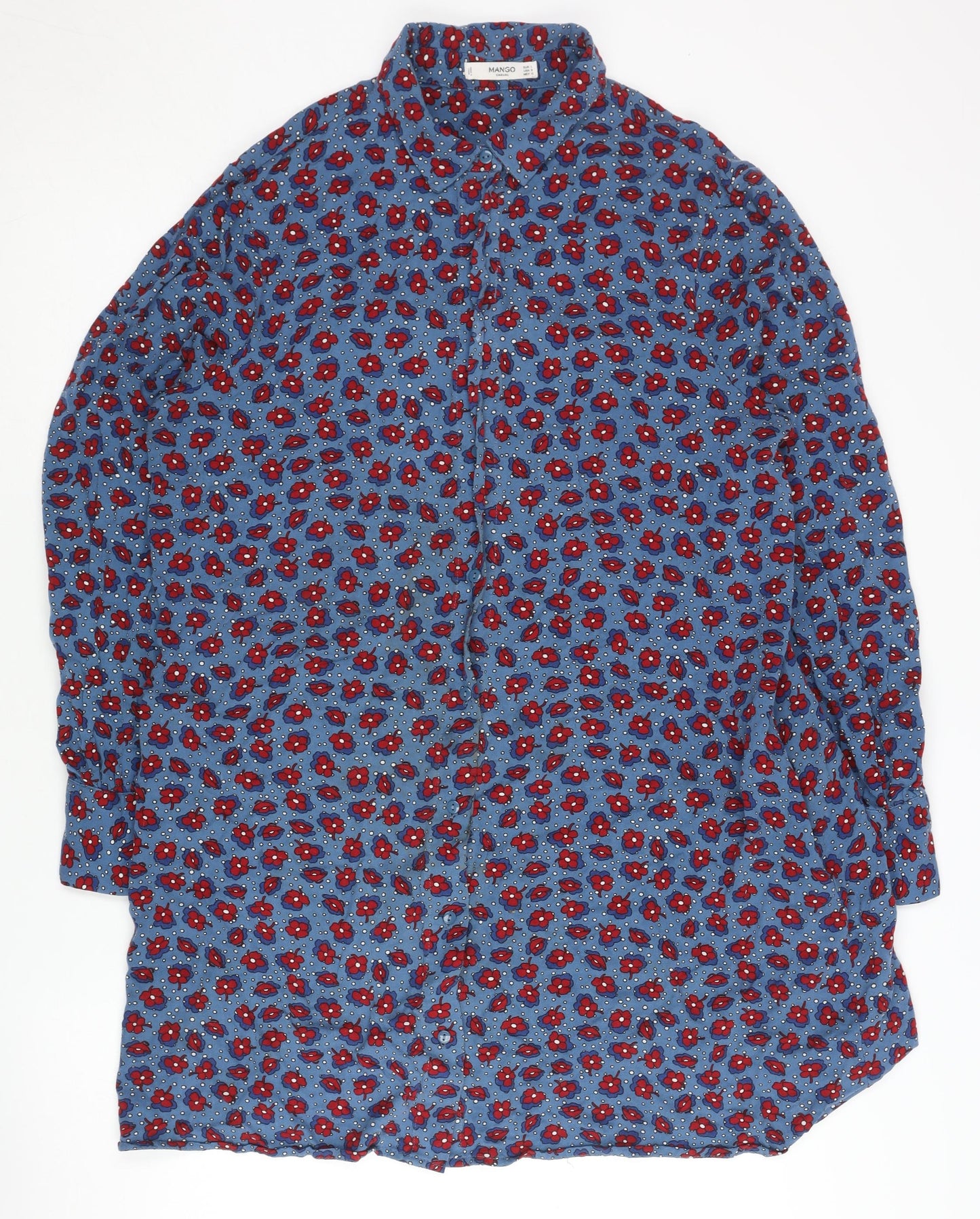 Mango Women's Blue Floral Shirt Dress, Size 14