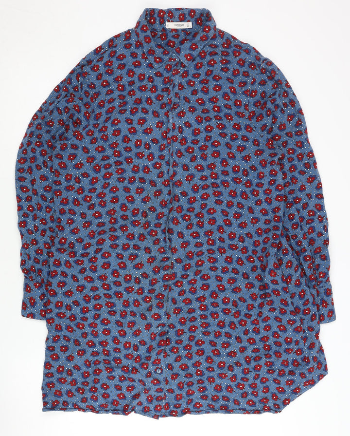 Mango Women's Blue Floral Shirt Dress, Size 14