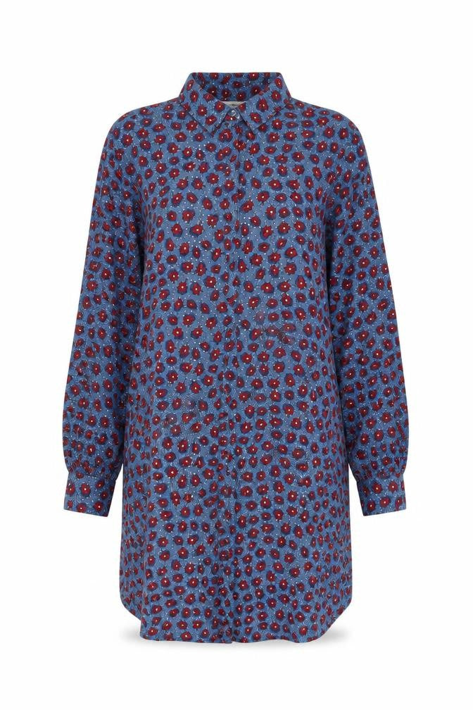 Mango Women's Blue Floral Shirt Dress, Size 14