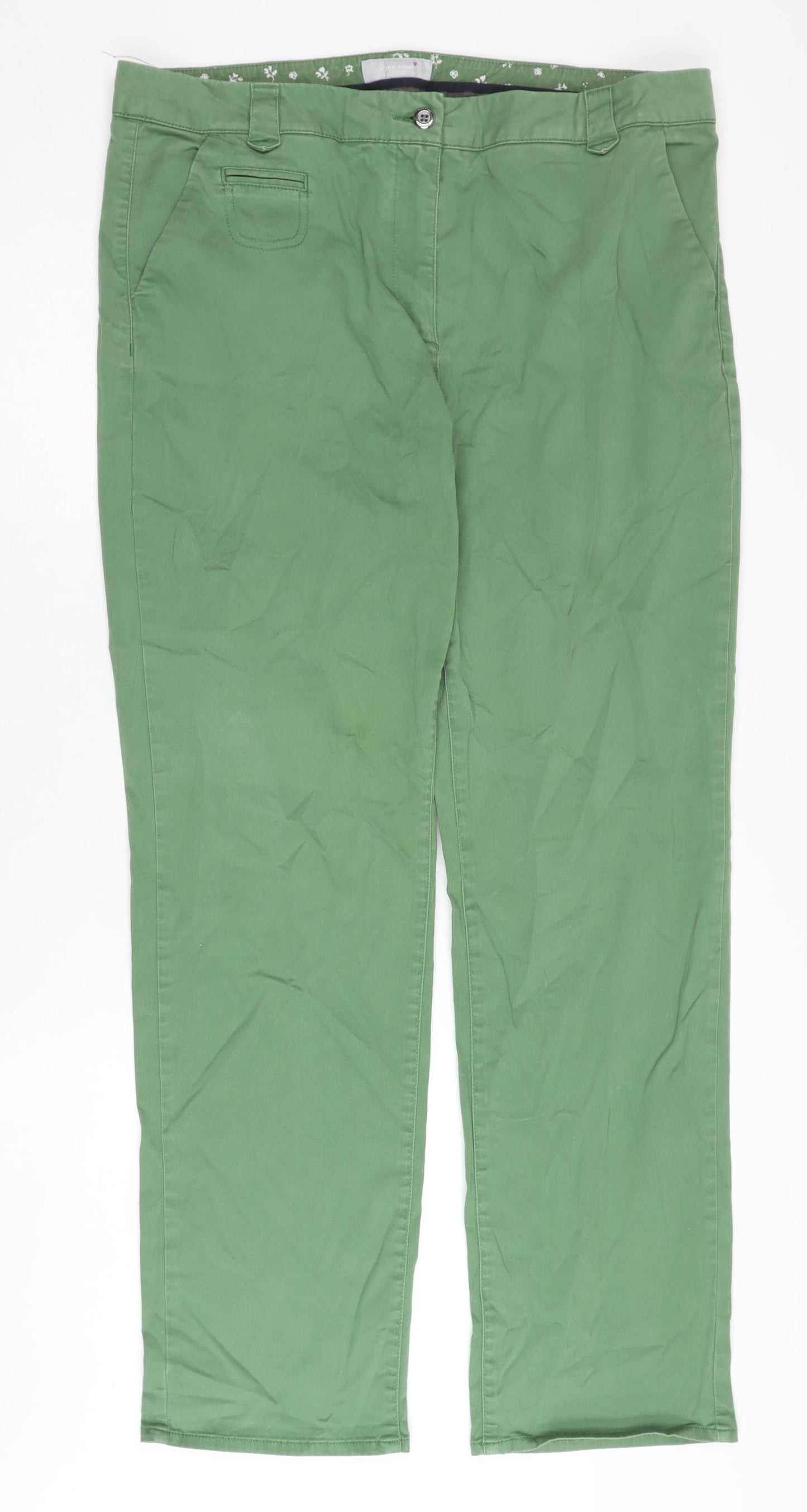 Marks and Spencer Women's Green Chino Trousers Size 16