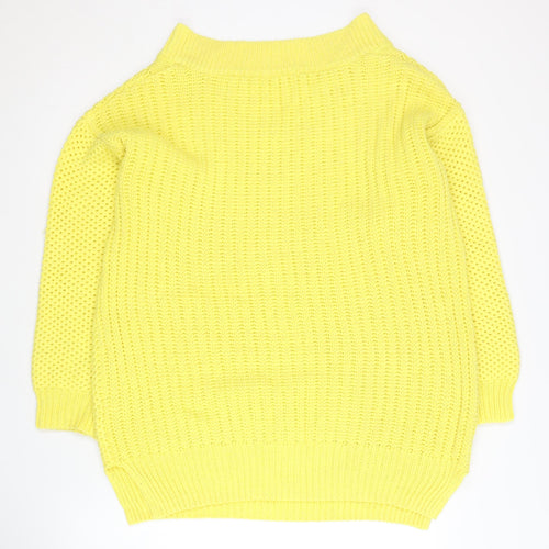 TU Women's Yellow V-Neck Cable Knit Jumper Size 12