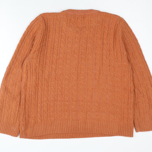 Chic Women's Orange Crew Neck Cable-Knit Pullover