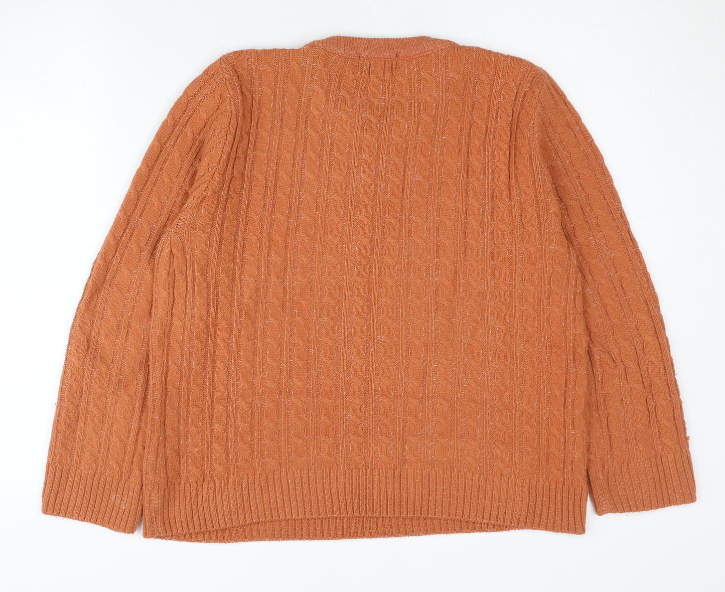 Chic Women's Orange Crew Neck Cable-Knit Pullover
