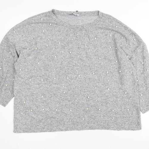 Zara Women's Grey Beaded Pullover Jumper Size 12