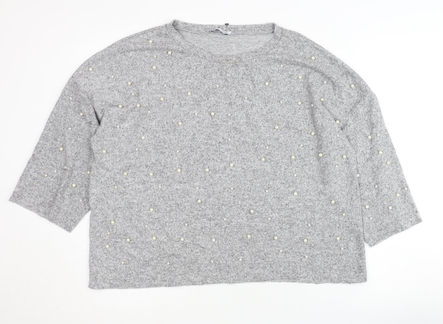 Zara Women's Grey Beaded Pullover Jumper Size 12