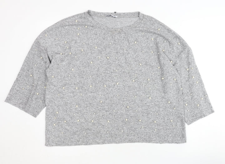 Zara Women's Grey Beaded Pullover Jumper Size 12