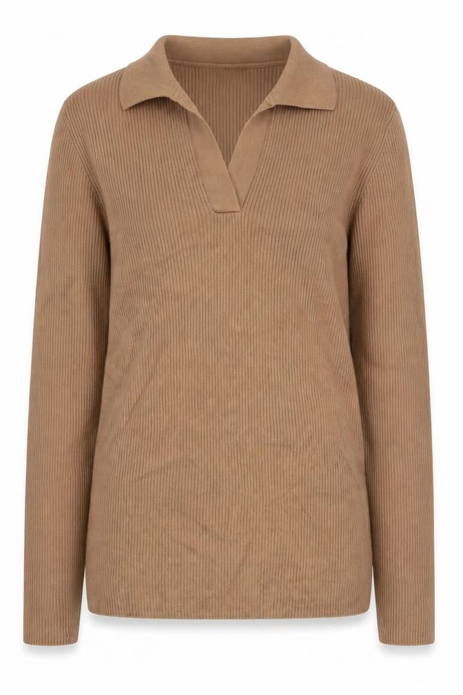 Front view of Primark Women Brown Collared Slim Jumper, size S