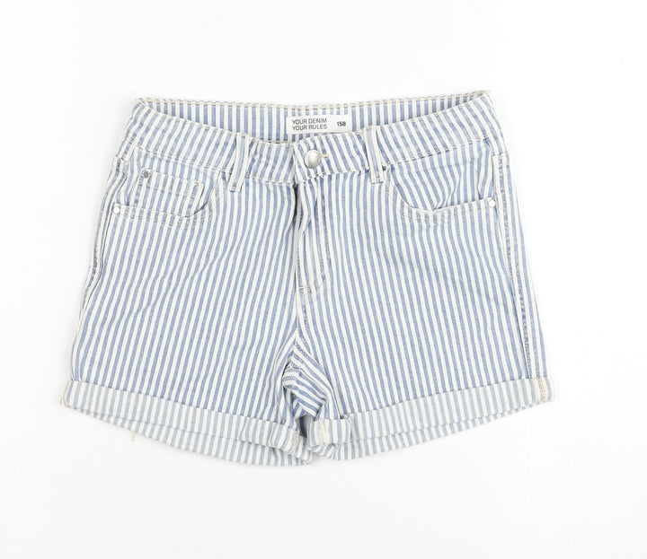 Cubus Girls Blue Striped Denim Shorts Age 12 Years Chino Style