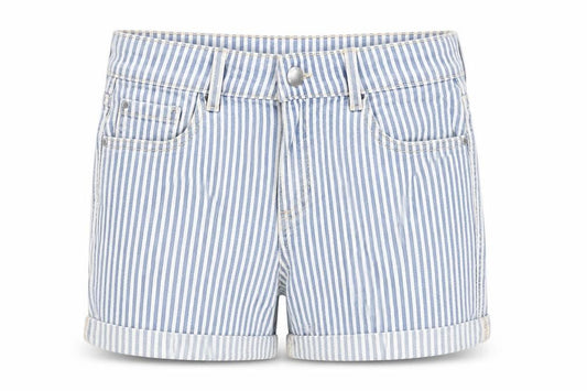 Front view of Cubus girls’ blue striped denim shorts age 12 years chino style