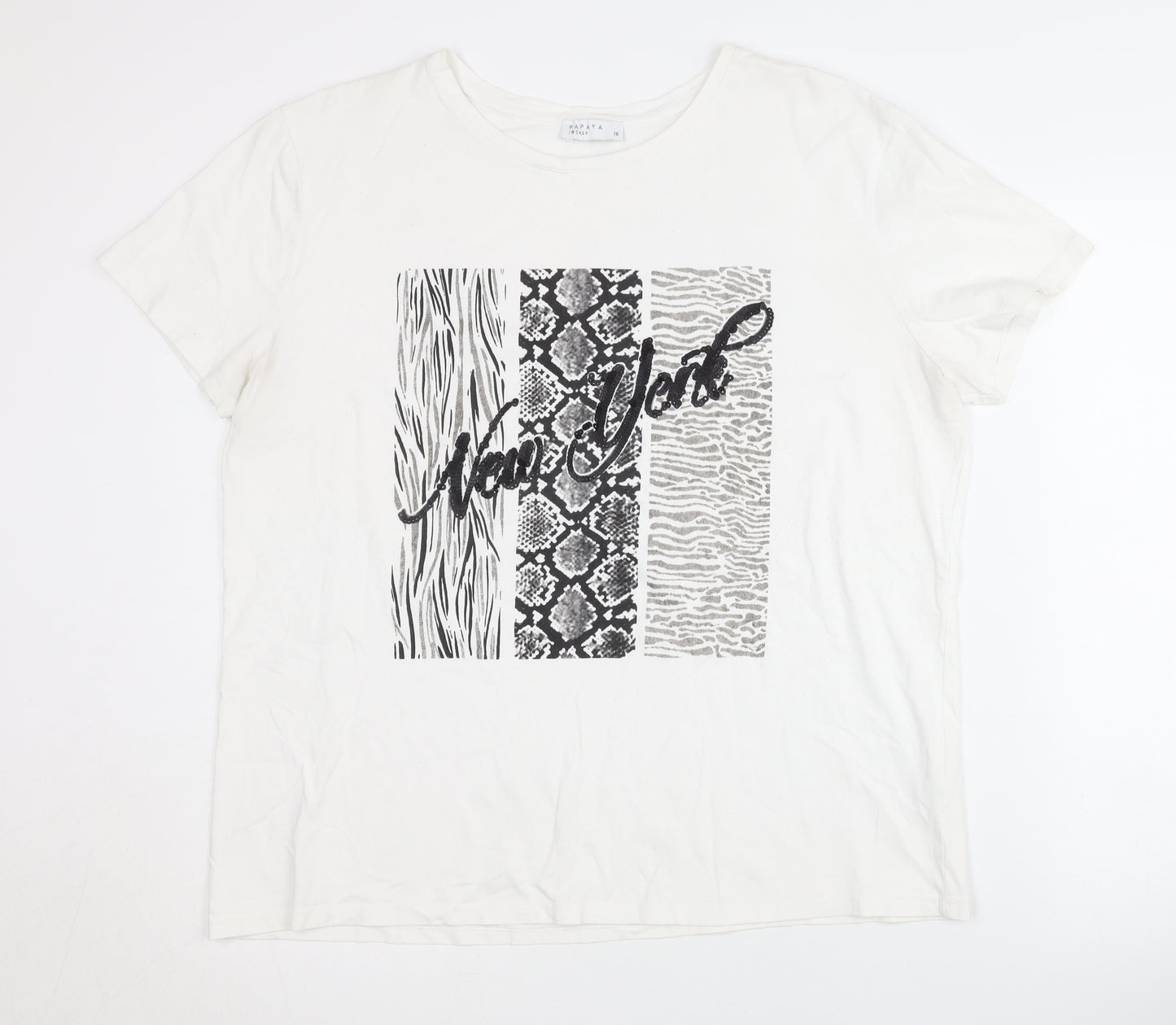 Papaya Women's White Animal Print T-Shirt Size 18