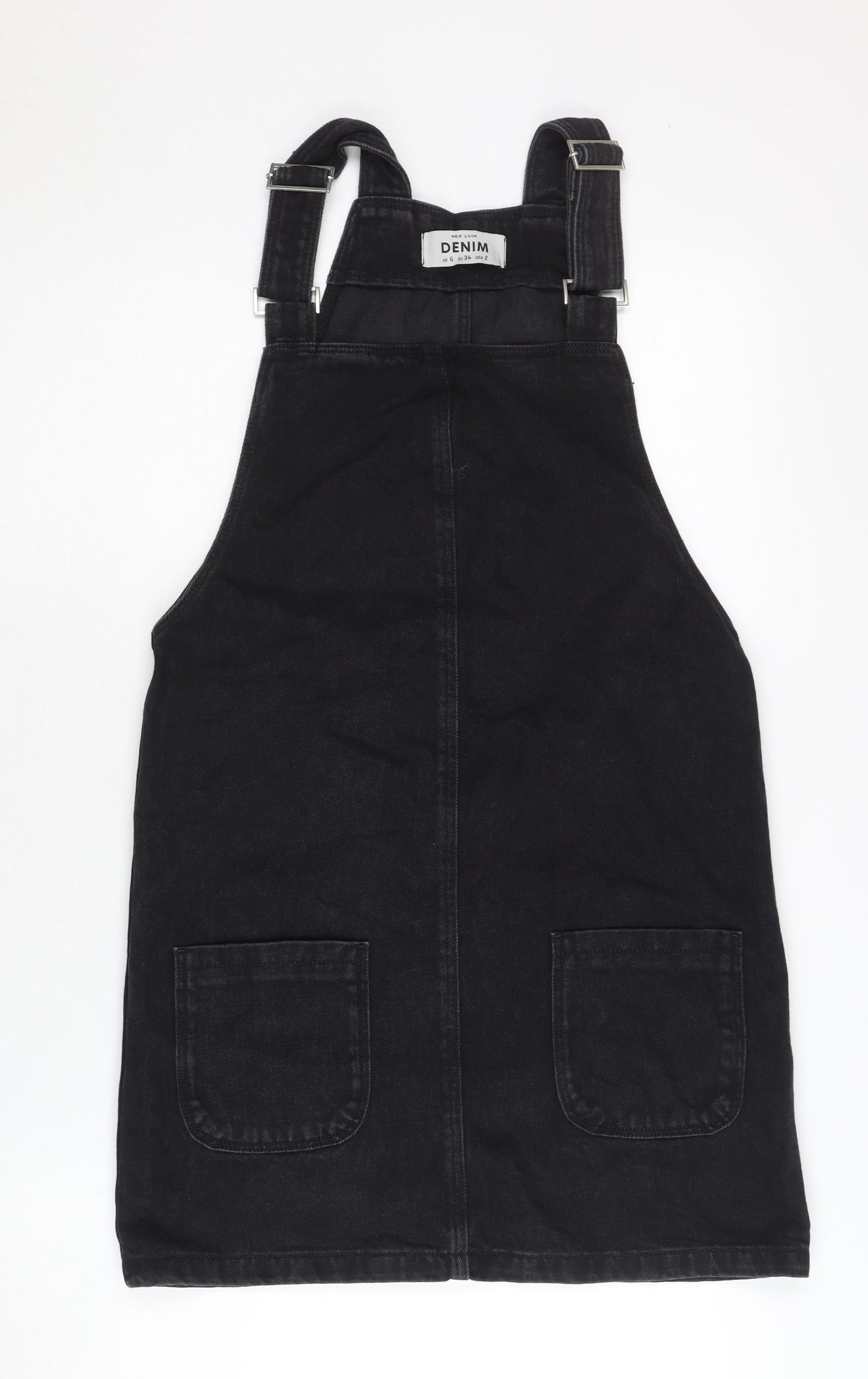 New Look Women's Black Denim Dungaree Dress Size 6