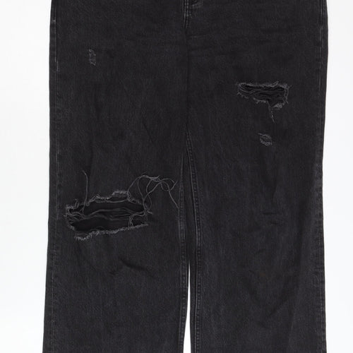Denim Co Women's Black Wide-Leg Distressed Jeans Size 12