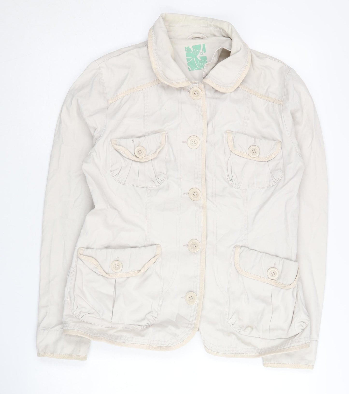 TU Women's Beige Jacket Size 12 Casual Button Pockets