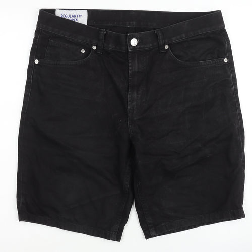 H&M Men's Black Denim Shorts, Size 34, Regular Fit