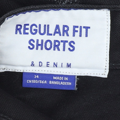 H&M Men's Black Denim Shorts, Size 34, Regular Fit