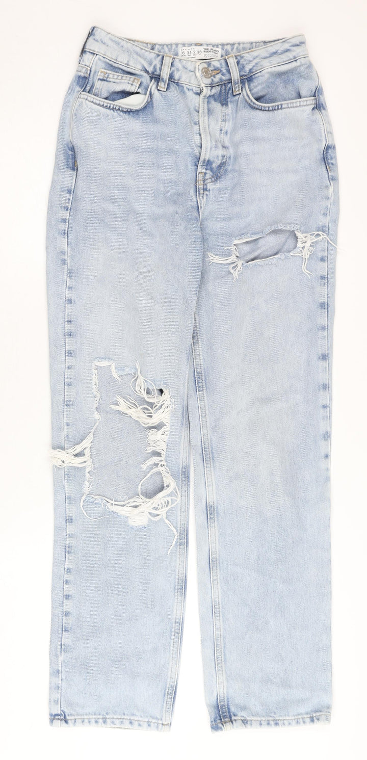 Primark Women's Blue Distressed Straight Jeans Size 6
