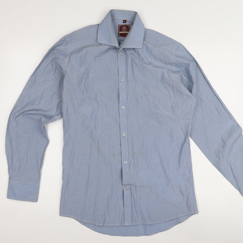 Elegant Men's Blue Striped Formal Dress Shirt L