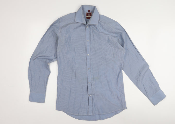 Elegant Men's Blue Striped Formal Dress Shirt L