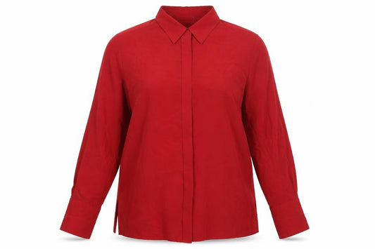 Front view of Country Casuals Women's Red Button-Up Shirt, size 16
