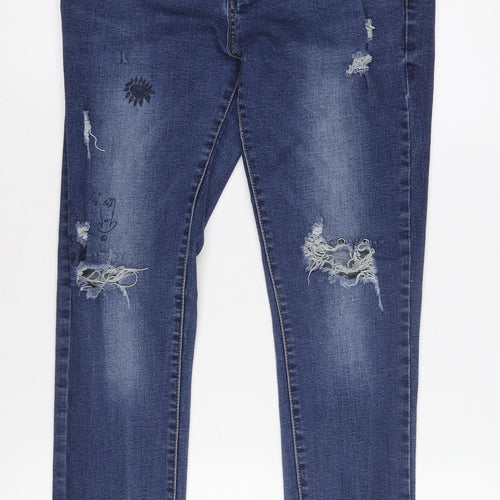 G&L Women's Blue Slim Fit Skinny Jeans, 2XL, Distressed