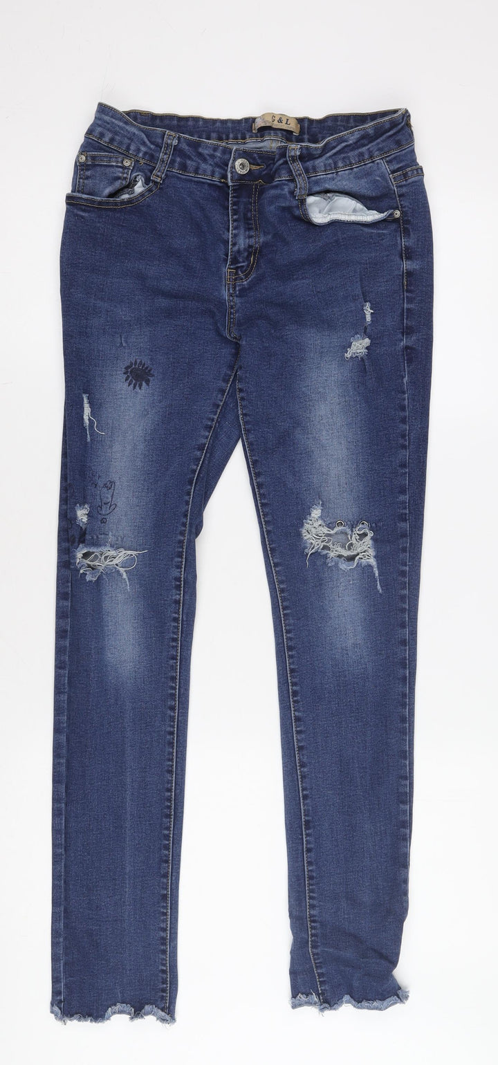 G&L Women's Blue Slim Fit Skinny Jeans, 2XL, Distressed