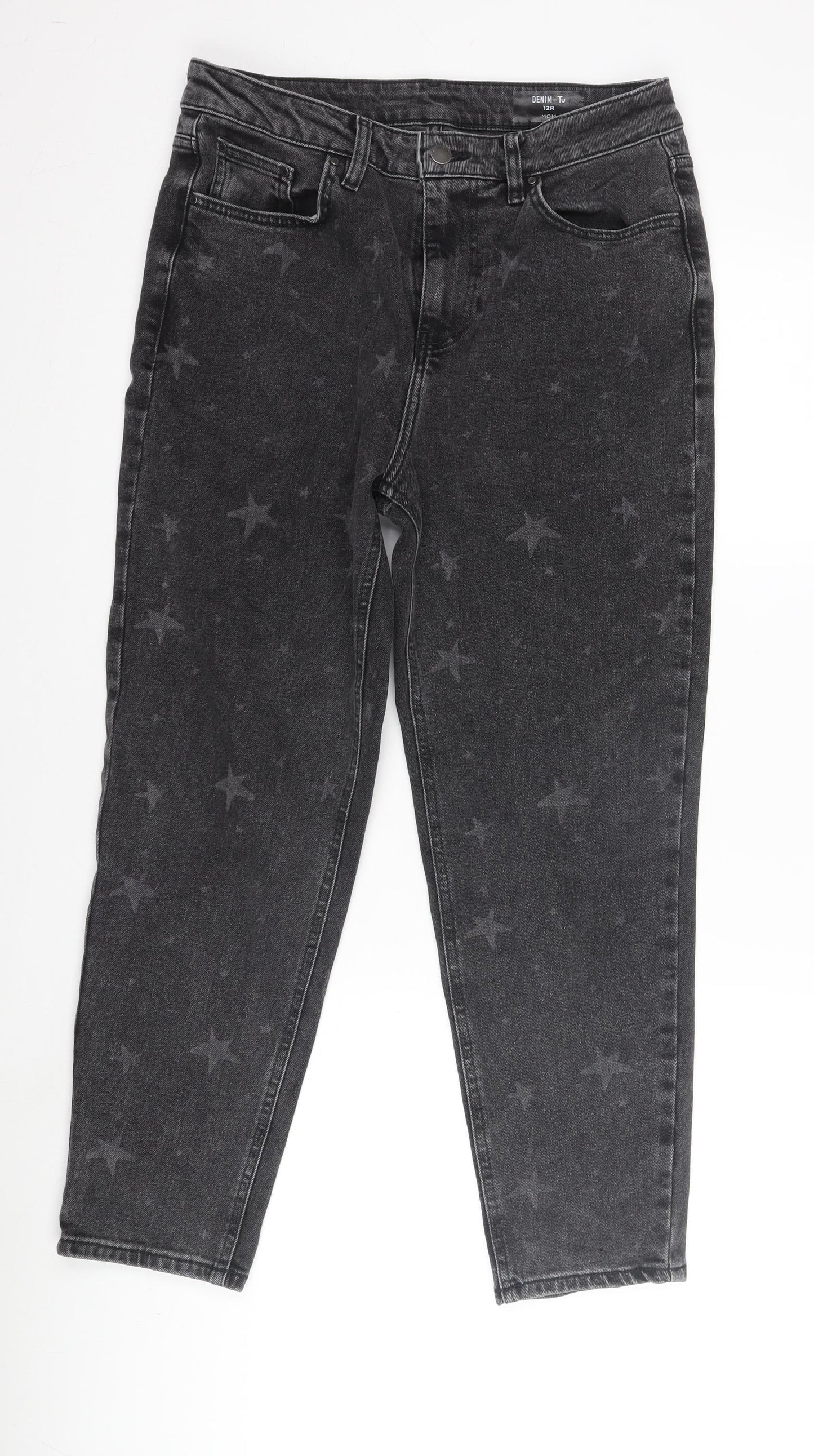 TU Women's Black Mom Jeans, Size 12, Star Accents