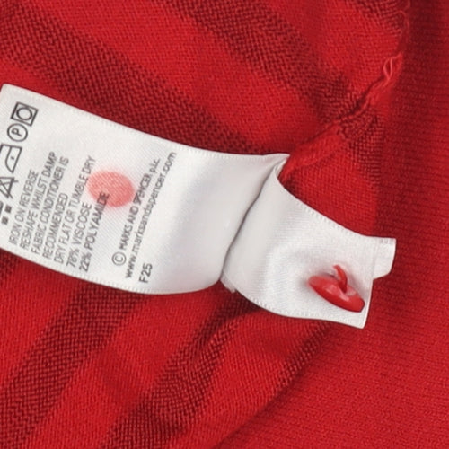 Marks and Spencer Women Red V-Neck Striped Pullover Jumper
