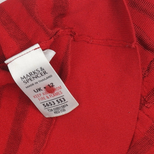 Marks and Spencer Women Red V-Neck Striped Pullover Jumper