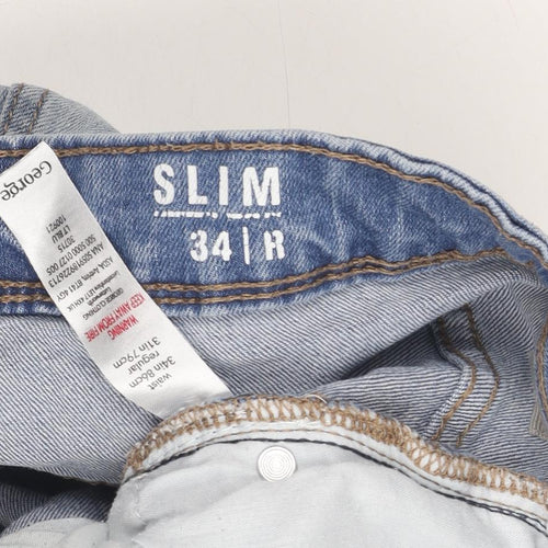 George Men's Blue Slim Jeans, Size 34