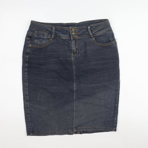 24 Seven Women's Blue Denim Pencil Skirt, Size 10, Casual Style