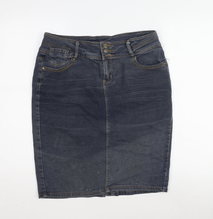 24 Seven Women's Blue Denim Pencil Skirt, Size 10, Casual Style