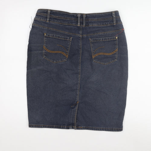 24 Seven Women's Blue Denim Pencil Skirt, Size 10, Casual Style
