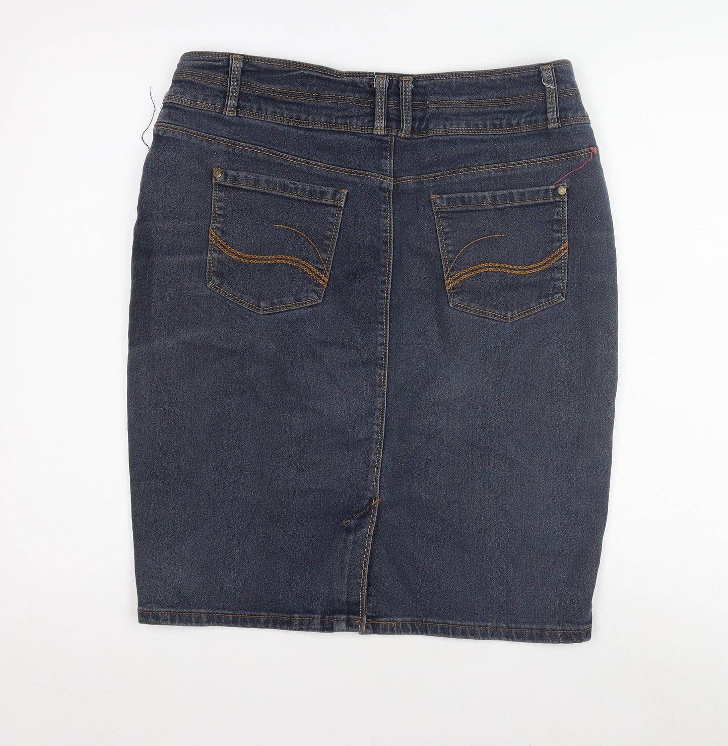 24 Seven Women's Blue Denim Pencil Skirt, Size 10, Casual Style