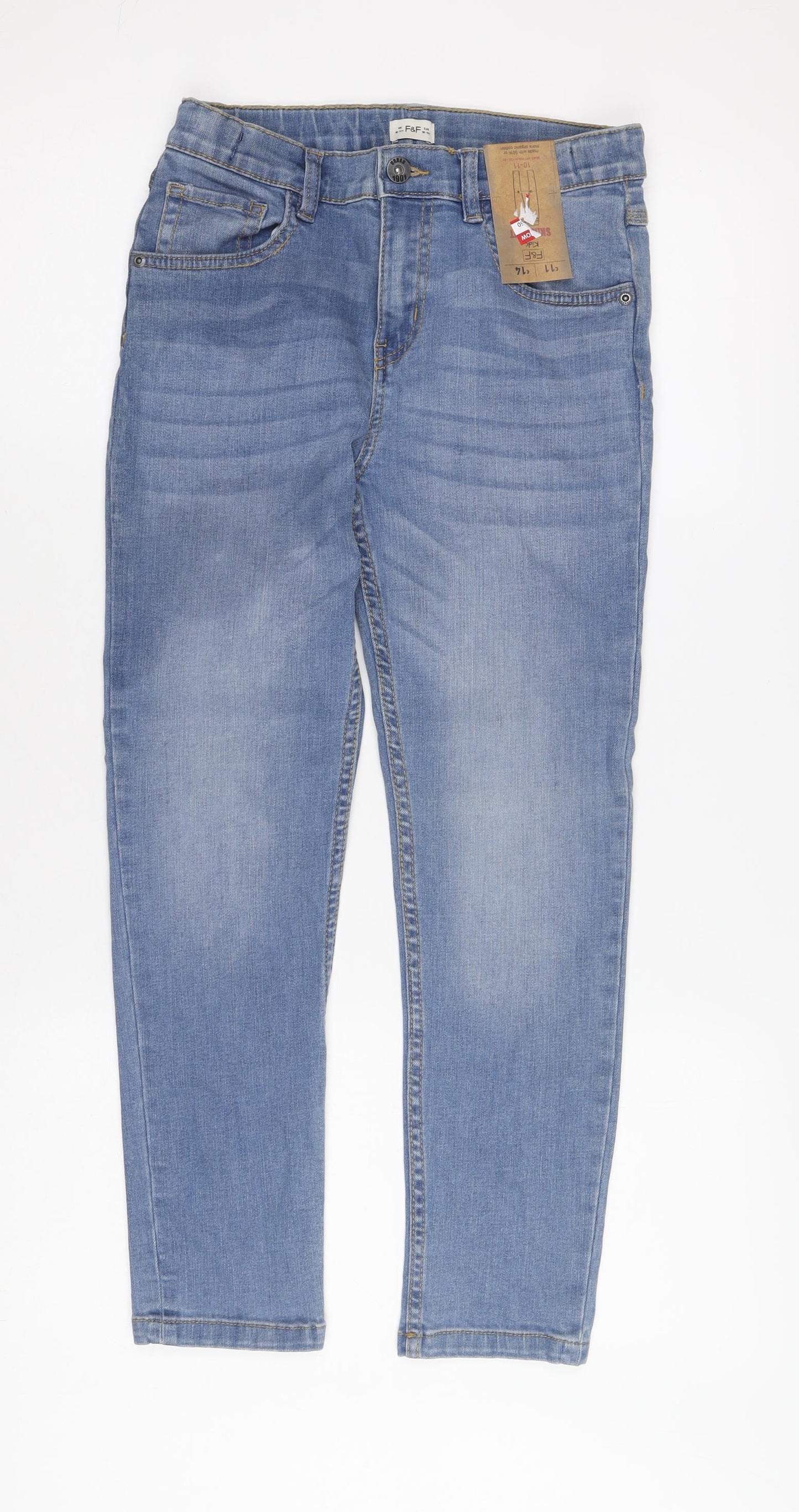 F&F Girls Blue Denim Jeans 10-11 Years Mid Rise Button Casual