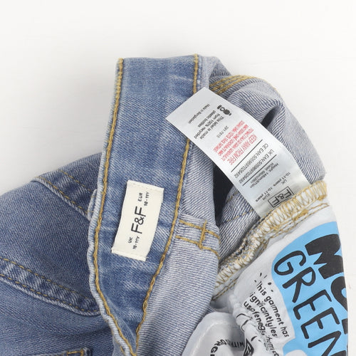 F&F Girls Blue Denim Jeans 10-11 Years Mid Rise Button Casual