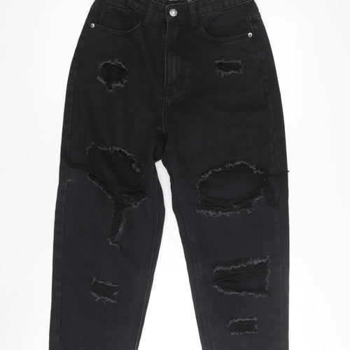 PrettyLittleThing Women's Black Mom Distressed Jeans Size 8