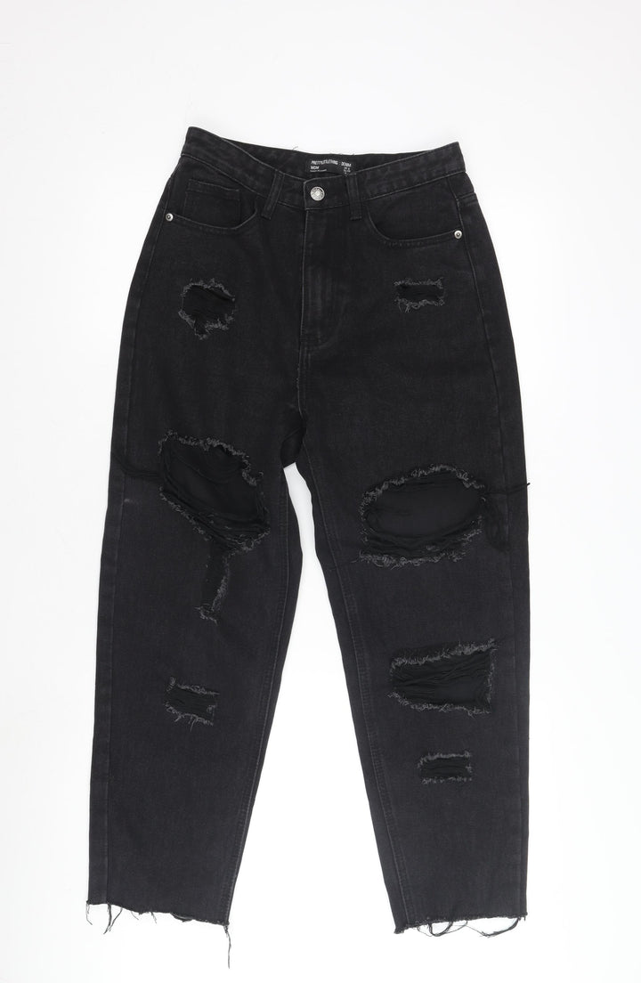 PrettyLittleThing Women's Black Mom Distressed Jeans Size 8