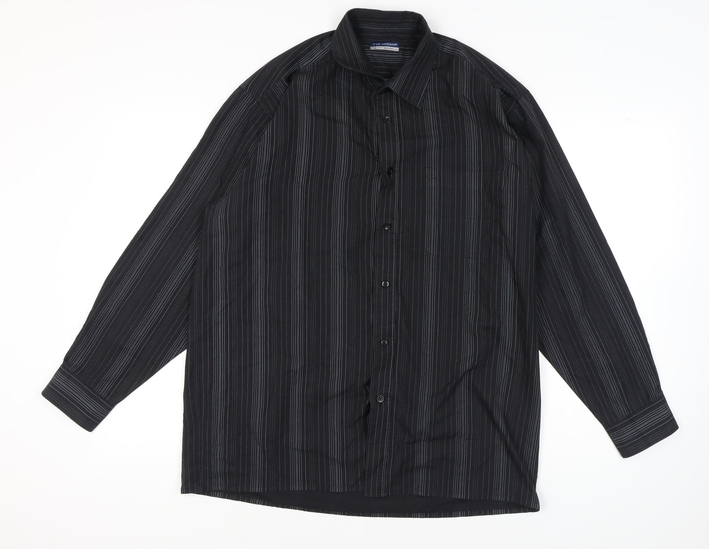 Tom Hagan Men's Black Striped Button-Up Shirt 17.5