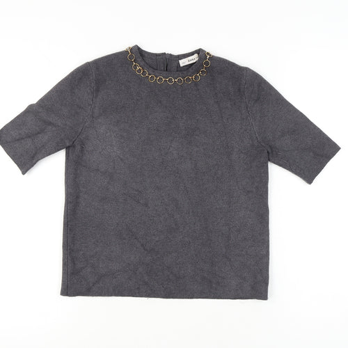 Zara Women's Grey Pullover Jumper, Size 10, Chain Accent