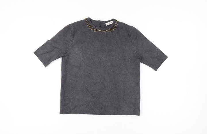 Zara Women's Grey Pullover Jumper, Size 10, Chain Accent