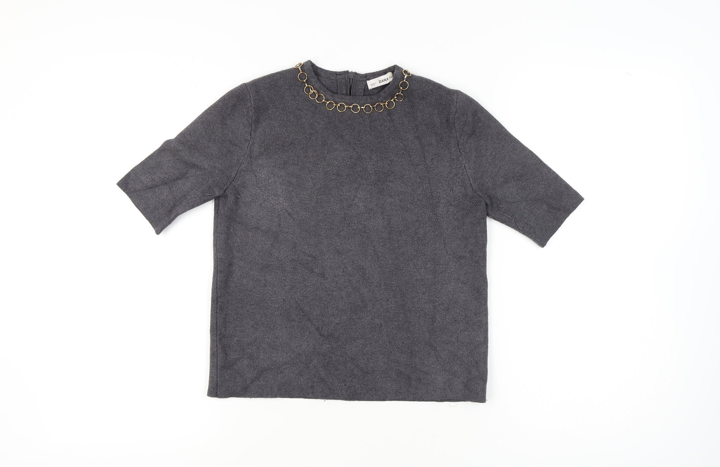 Zara Women's Grey Pullover Jumper, Size 10, Chain Accent