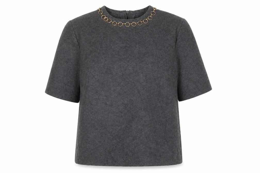Front view of Zara Women's Grey jumper, size 10, Chain Accent