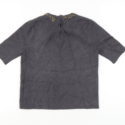 Zara Women's Grey Pullover Jumper, Size 10, Chain Accent
