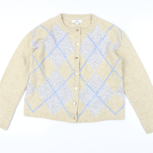 Marks and Spencer Women's Beige Cardigan, Size S, Argyle Knit