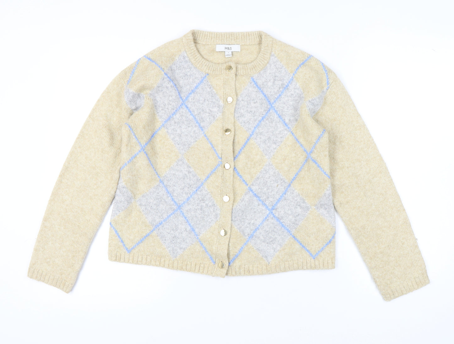 Marks and Spencer Women's Beige Cardigan, Size S, Argyle Knit