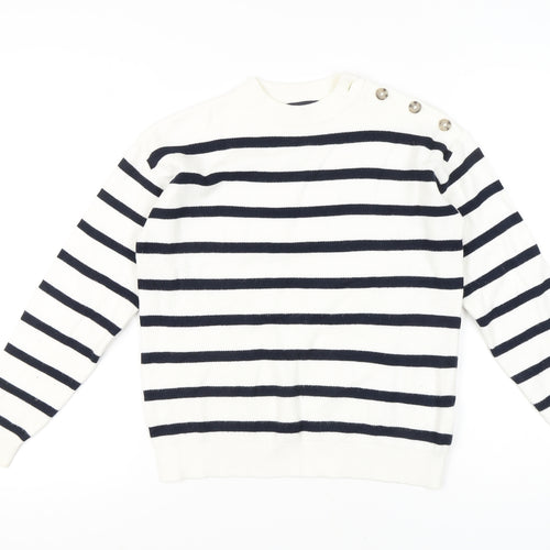 M&S Women's Ivory Striped Pullover Jumper, Size S