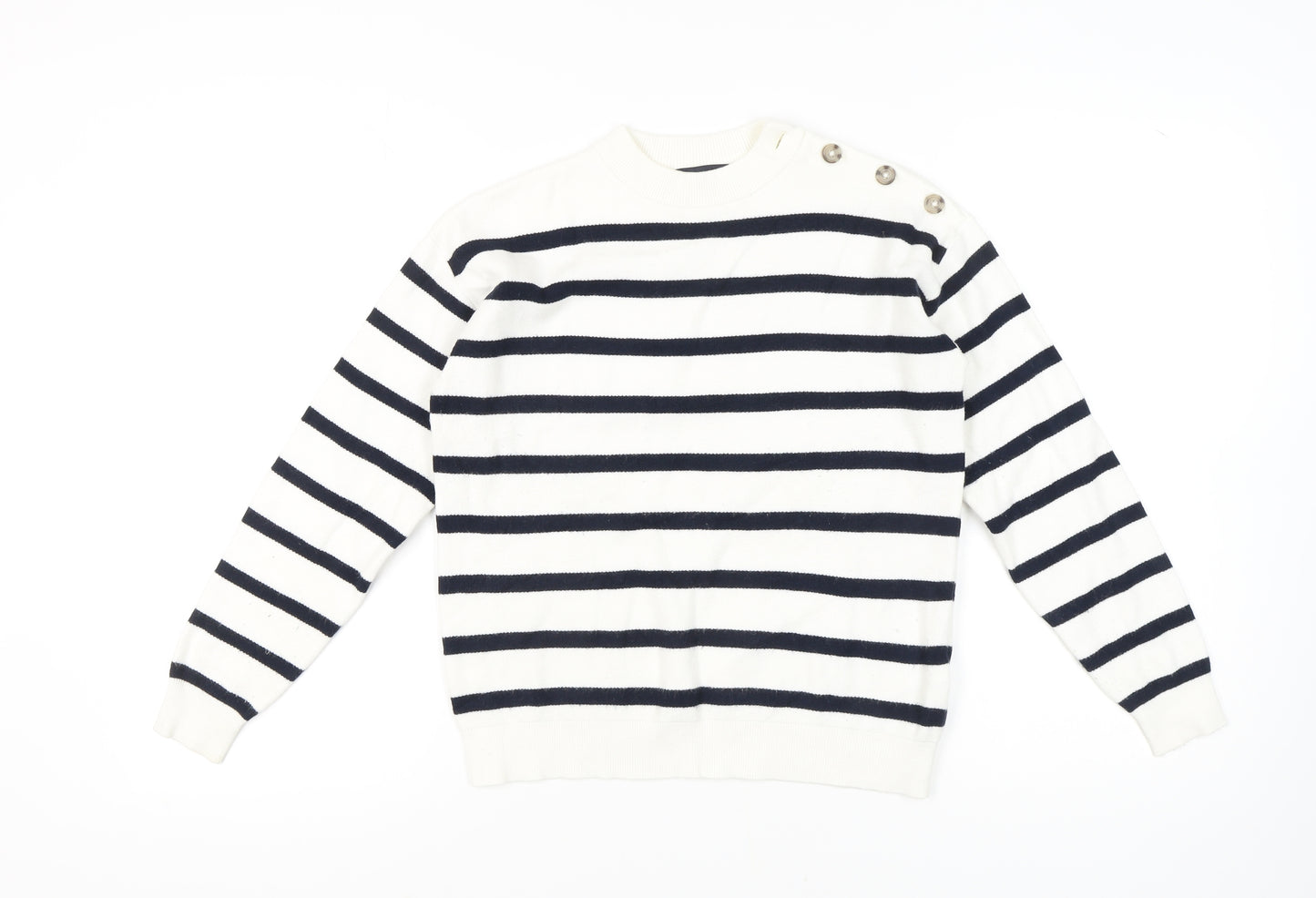 M&S Women's Ivory Striped Pullover Jumper, Size S